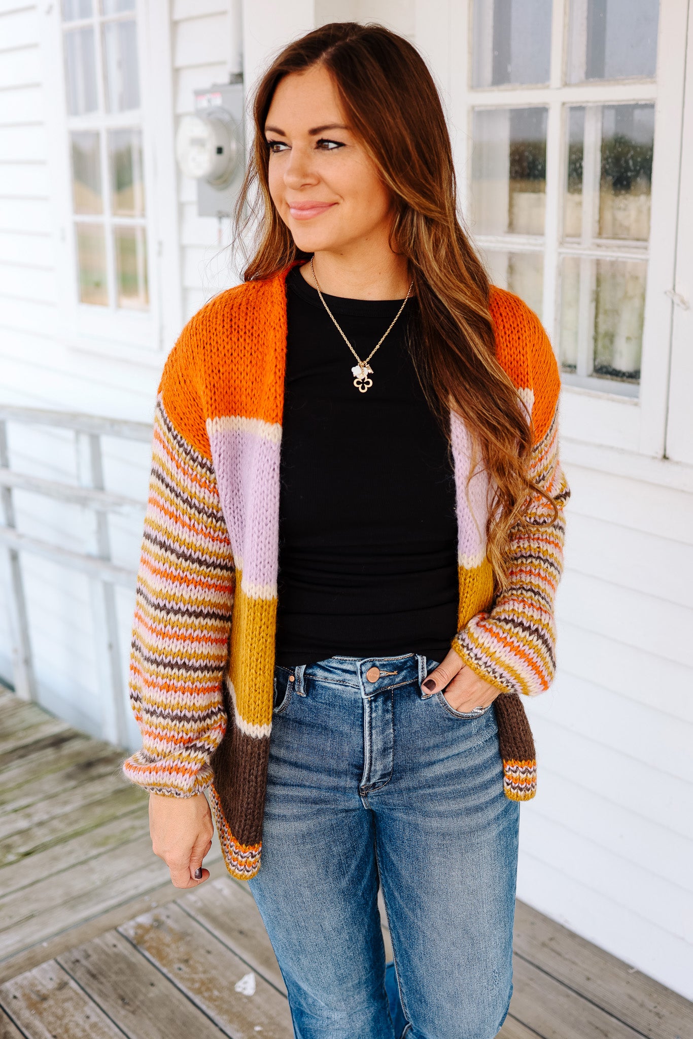 Orange and white striped cardigan hotsell