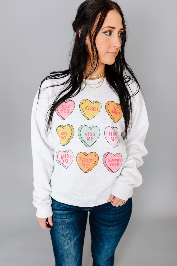 Conversation Hearts Crewneck Sweatshirt - Light Grey