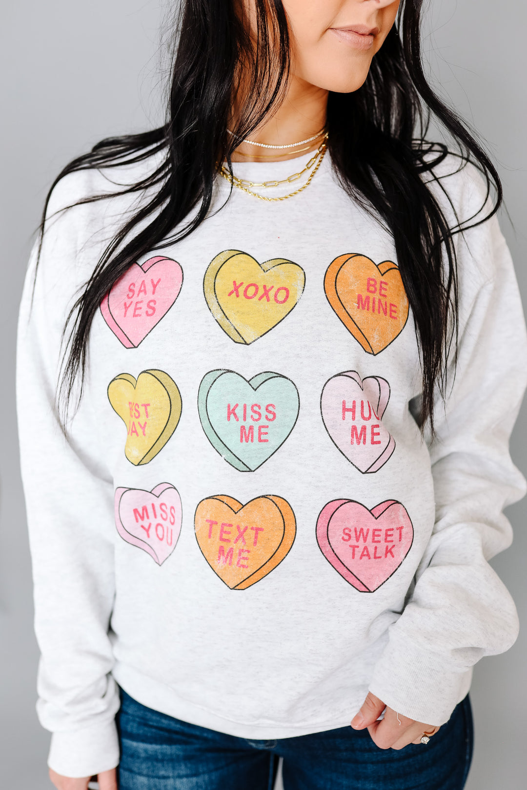 Conversation Hearts Crewneck Sweatshirt - Light Grey