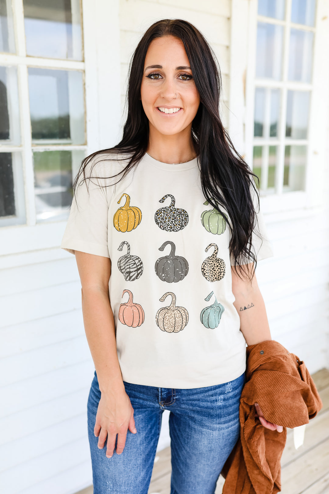 Pumpkin Patch Nine Graphic Tee - Heather Cement