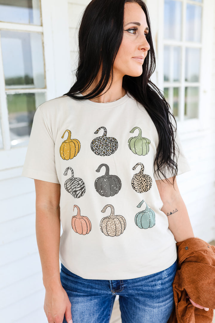 Pumpkin Patch Nine Graphic Tee - Heather Cement