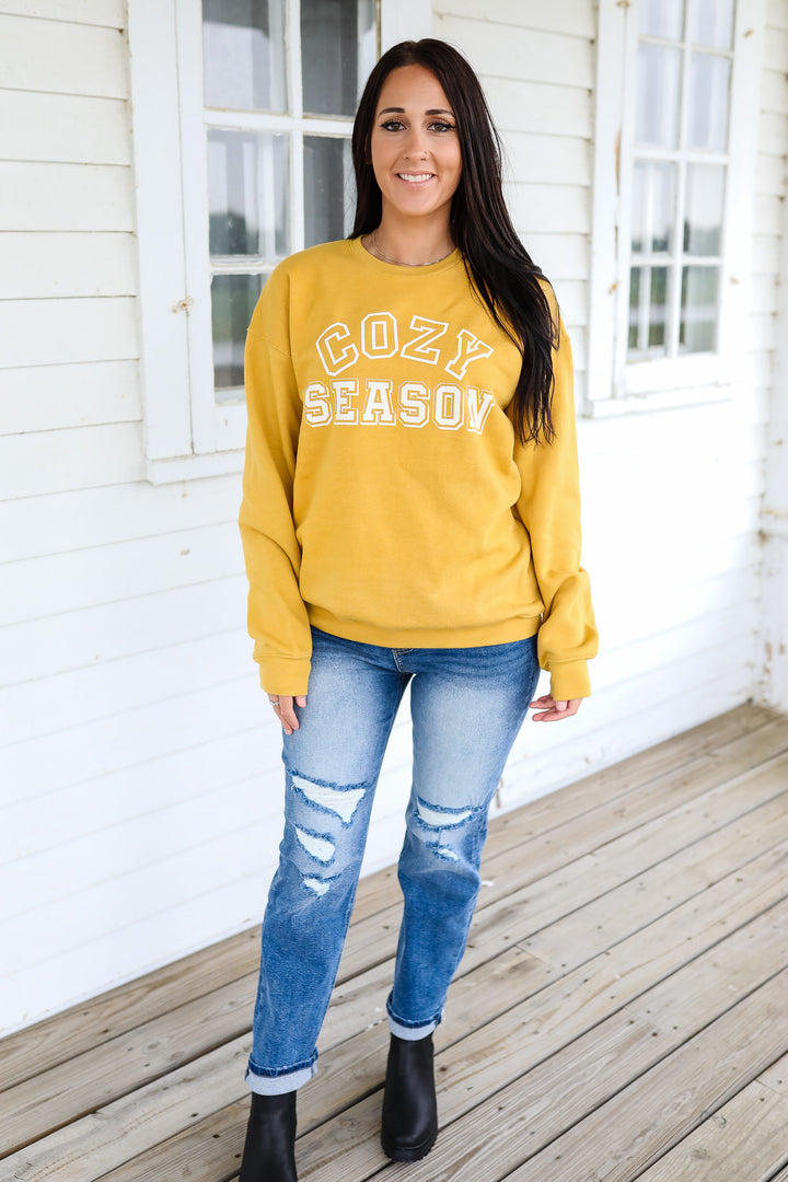 Cozy Season Crewneck Sweatshirt - Mustard