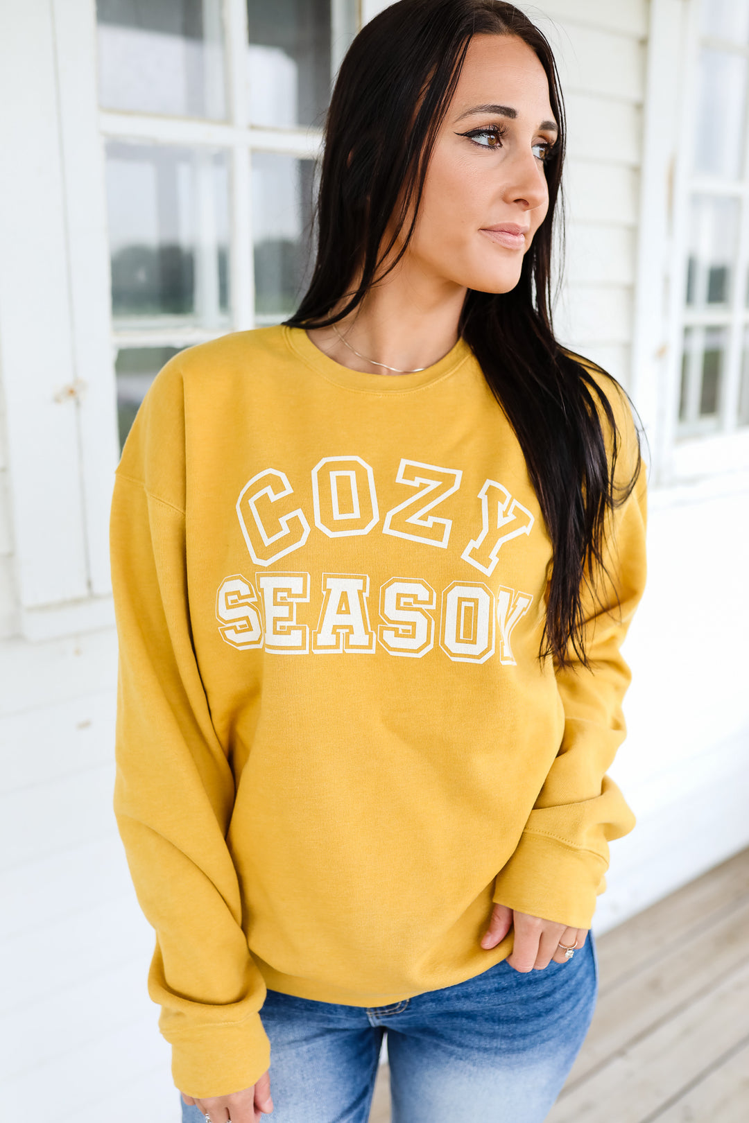 Cozy Season Crewneck Sweatshirt - Mustard