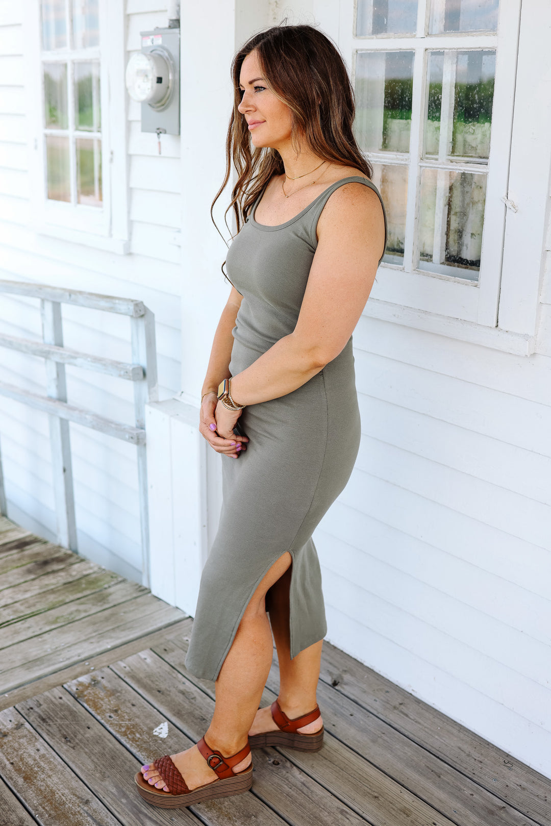 Serena Knit Midi Dress - Olive