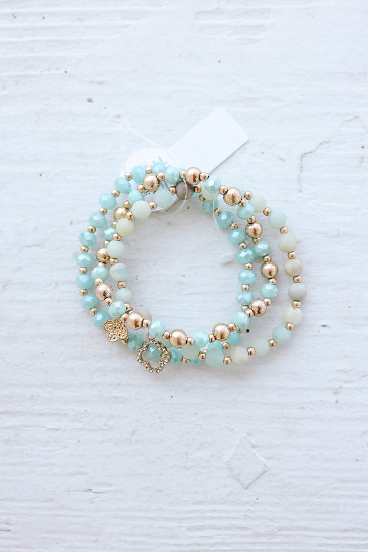 Brielle Beaded Bracelet Set - Mint