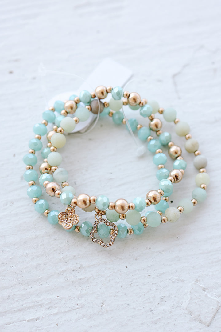 Brielle Beaded Bracelet Set - Mint