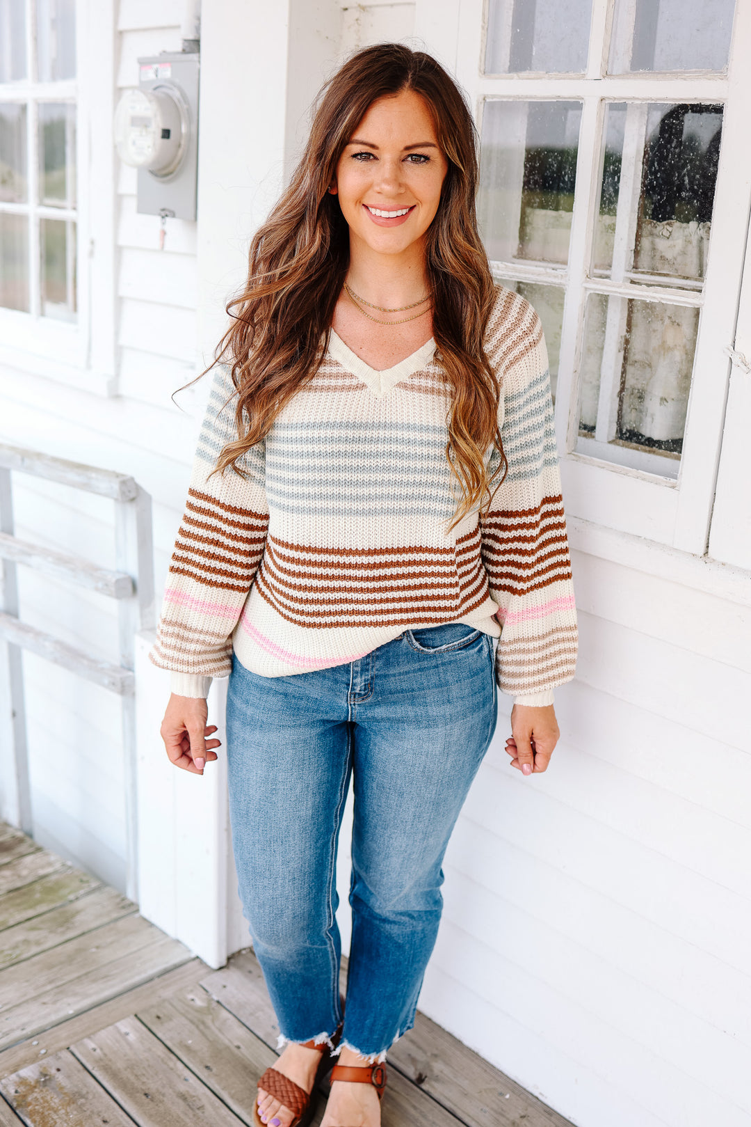 Aria Striped V-Neck Sweater