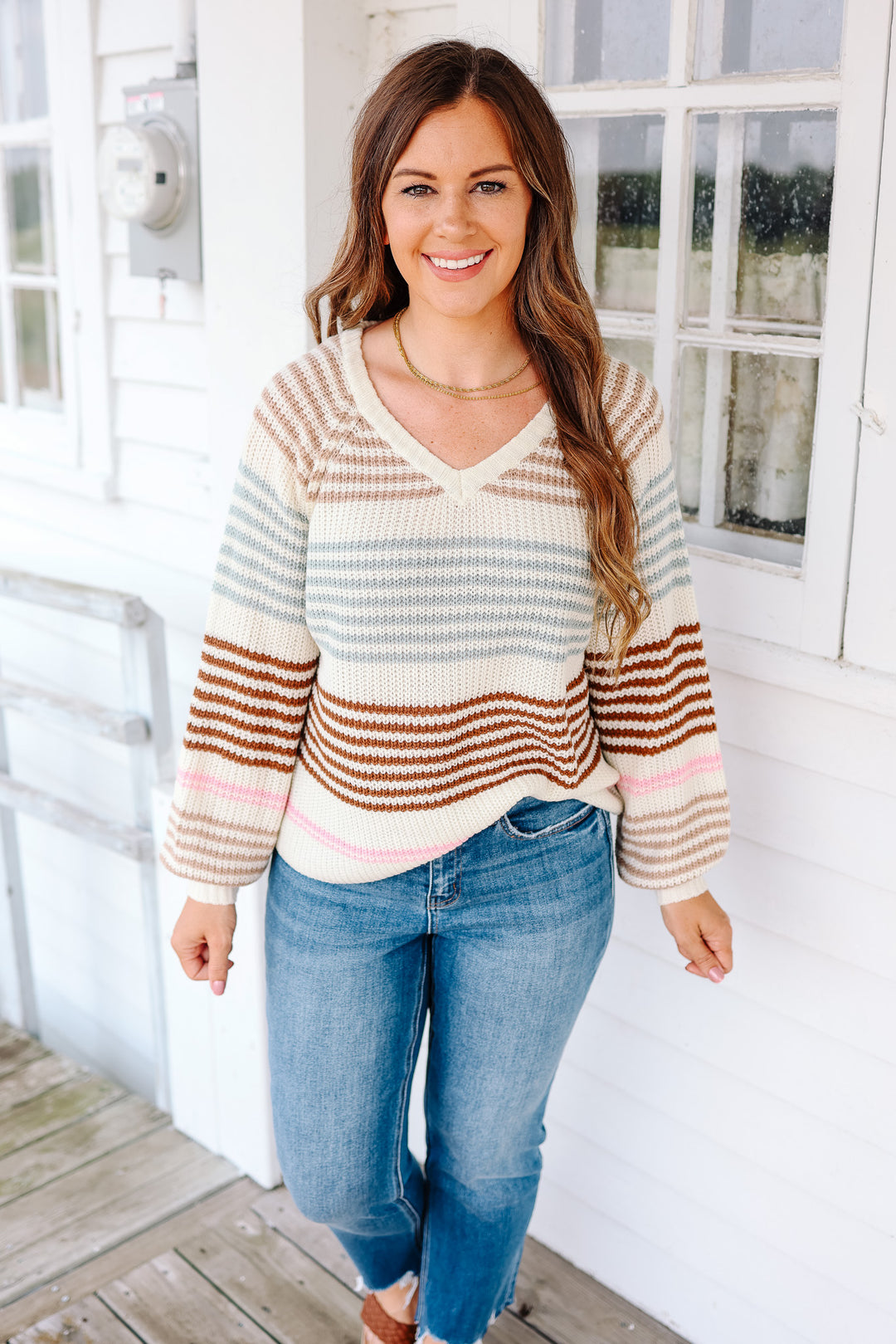 Aria Striped V-Neck Sweater