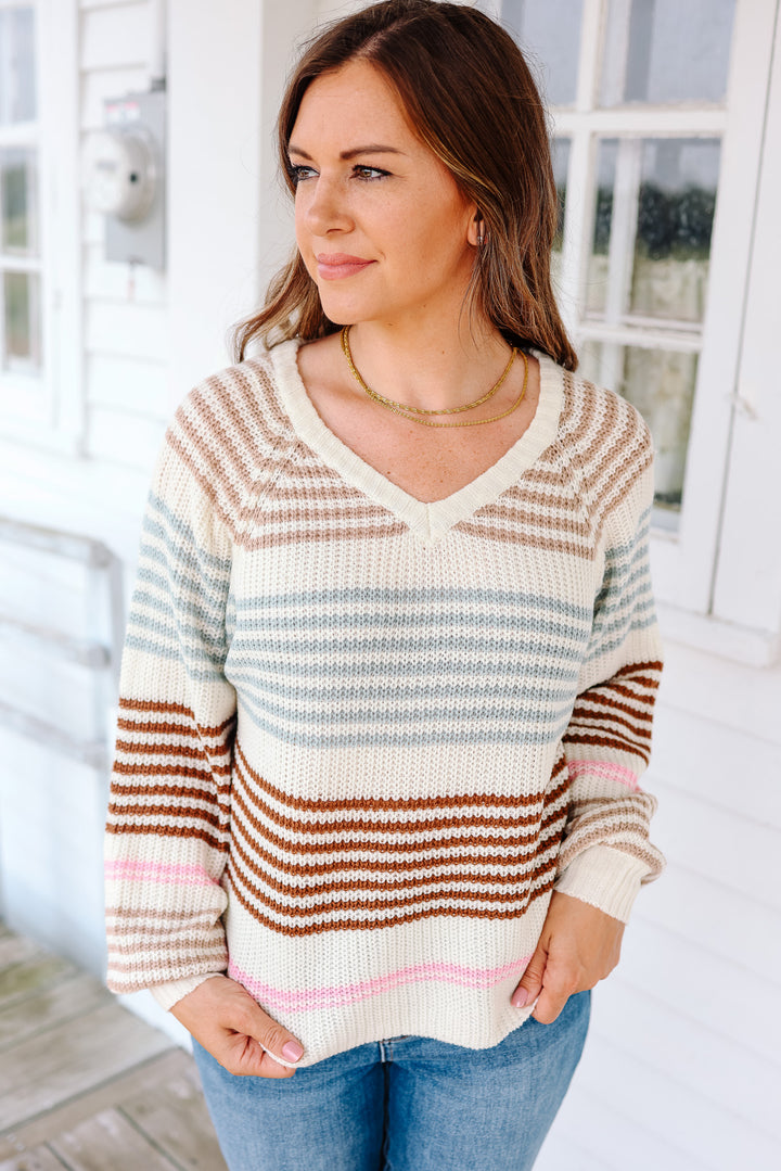 Aria Striped V-Neck Sweater