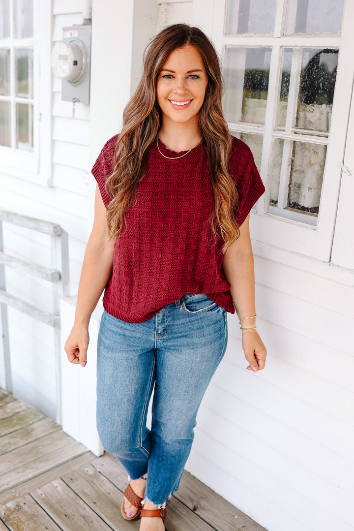 Eva Texture Sweater Top - Wine