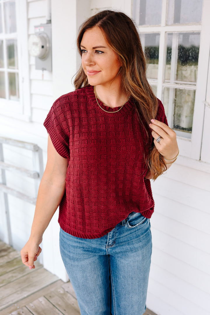 Eva Texture Sweater Top - Wine