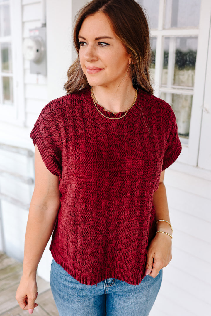 Eva Texture Sweater Top - Wine