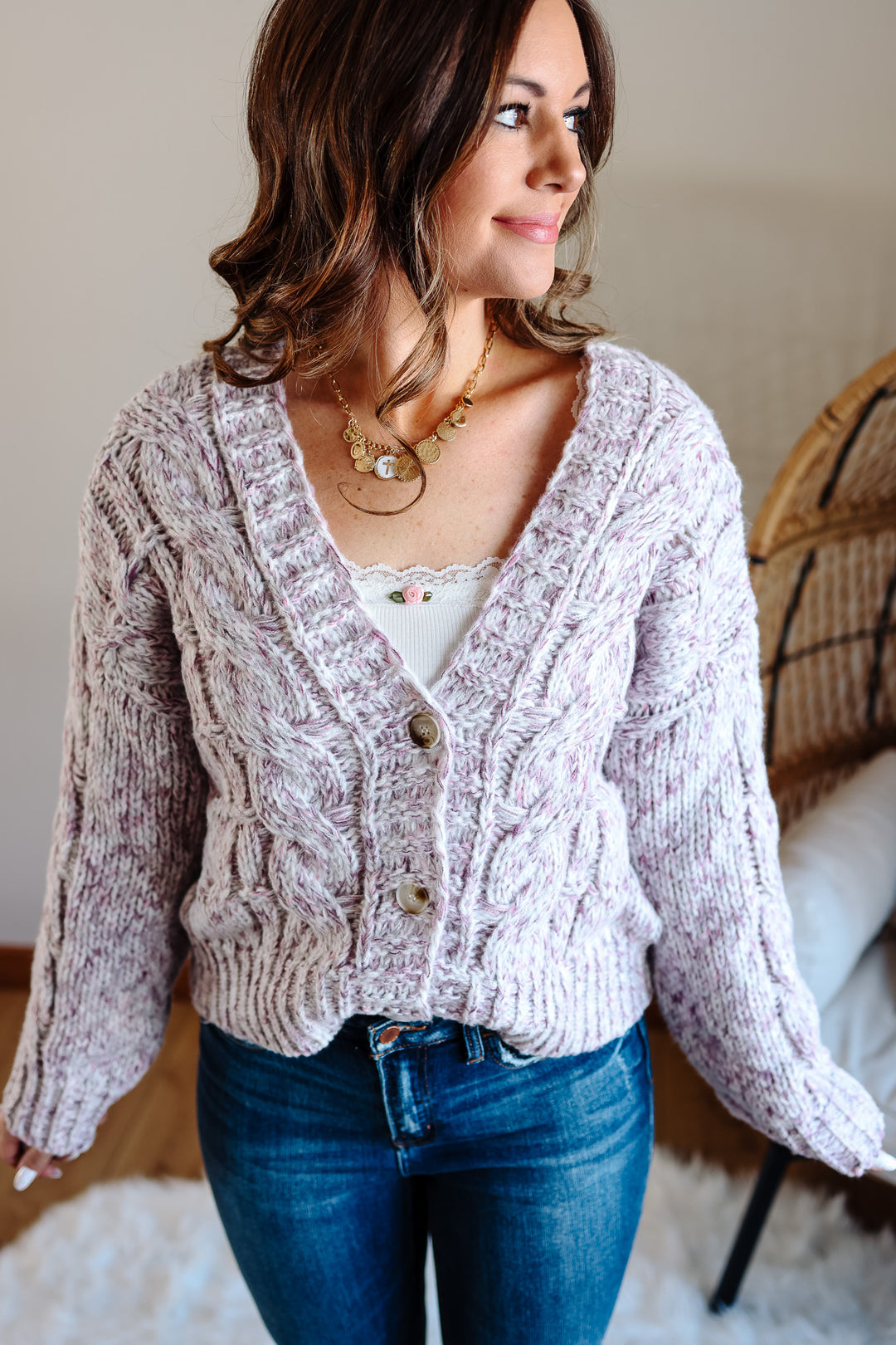 Hartley Chunky Knit Cardigan - Mauve