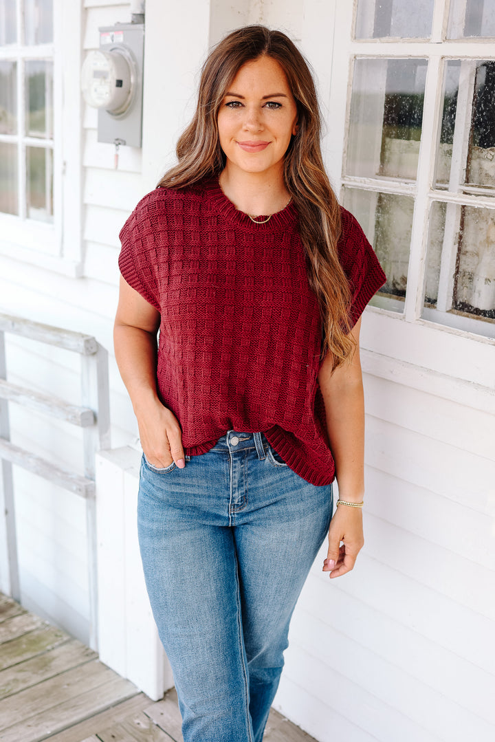 Eva Texture Sweater Top - Wine