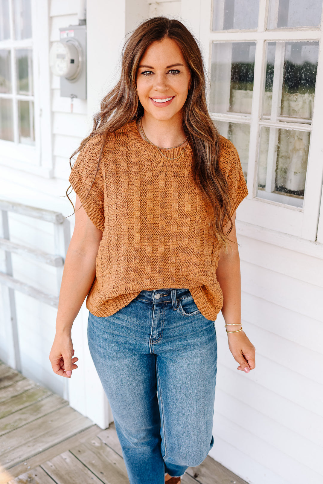 Eva Texture Sweater Top - Mocha