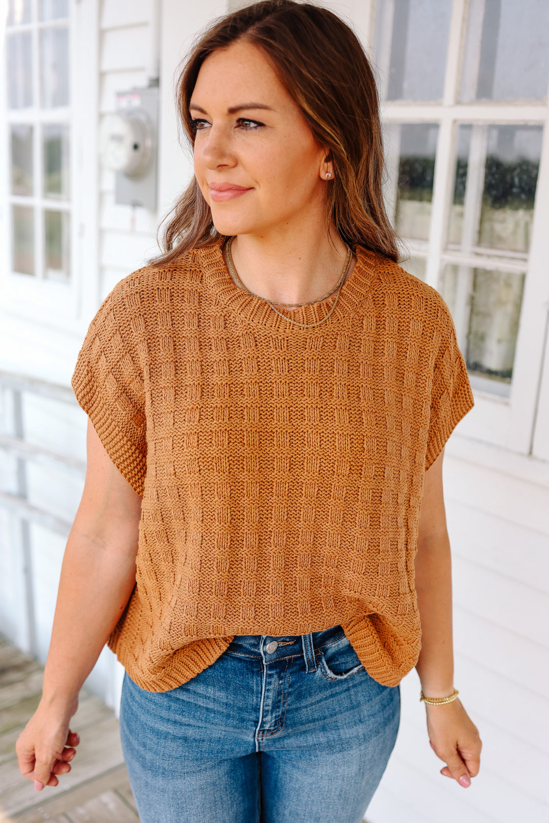 Eva Texture Sweater Top - Mocha