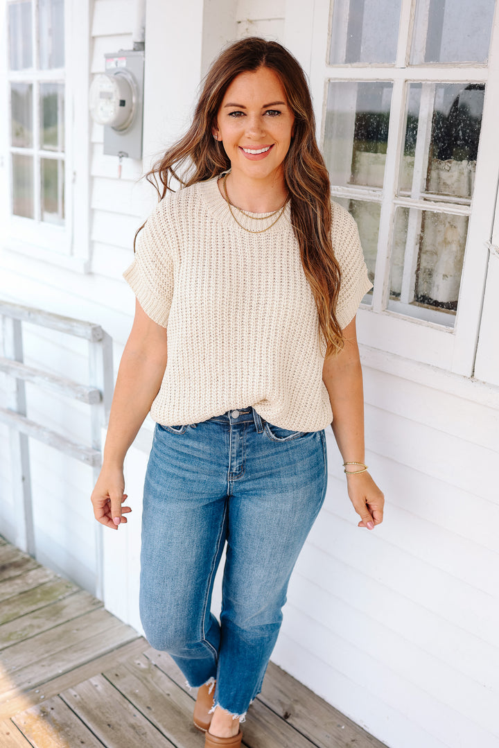 Raelynn Short Sleeve Sweater Top - Cream