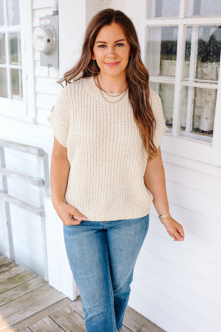 Raelynn Short Sleeve Sweater Top - Cream