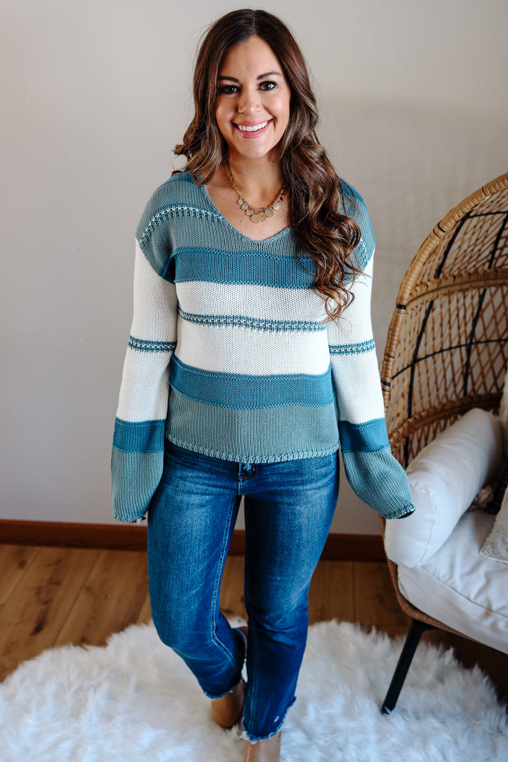 Lark Striped Sweater - Teal