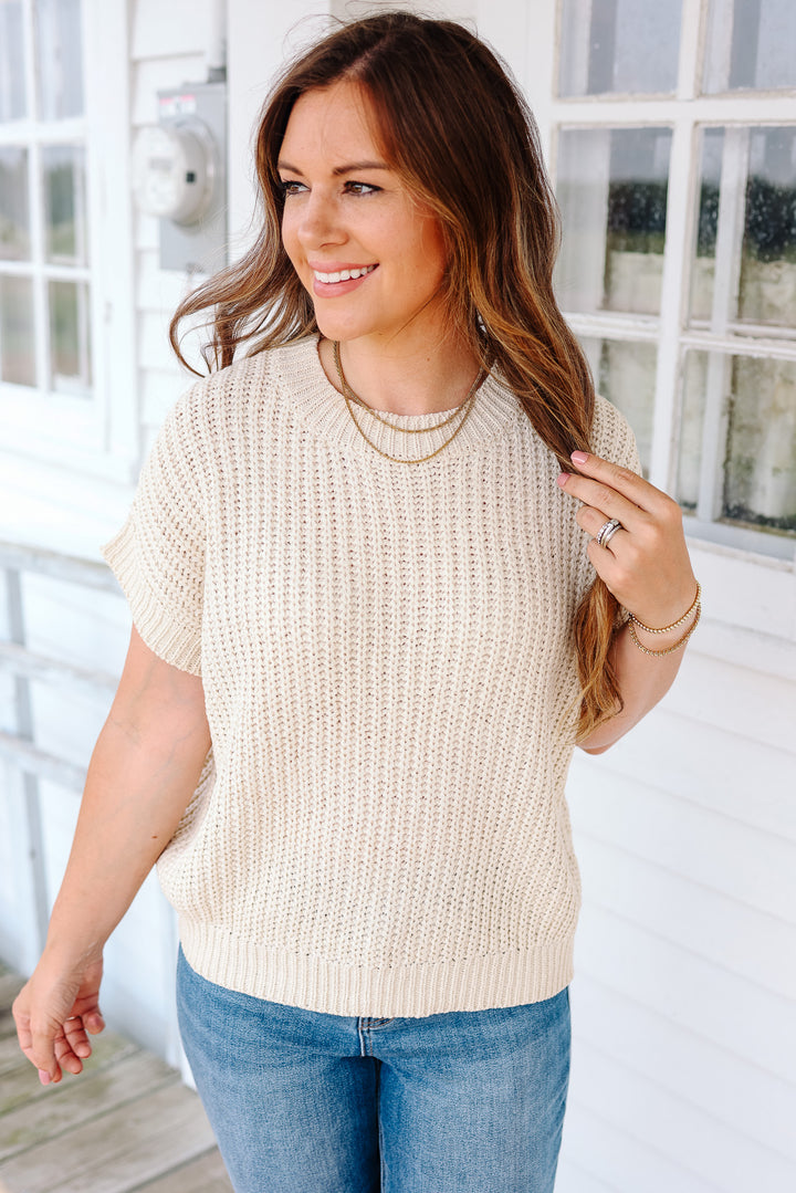 Raelynn Short Sleeve Sweater Top - Cream