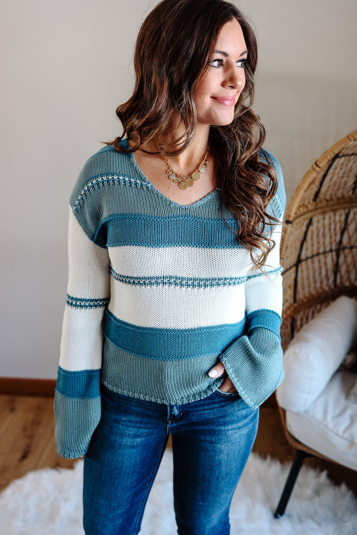 Lark Striped Sweater - Teal