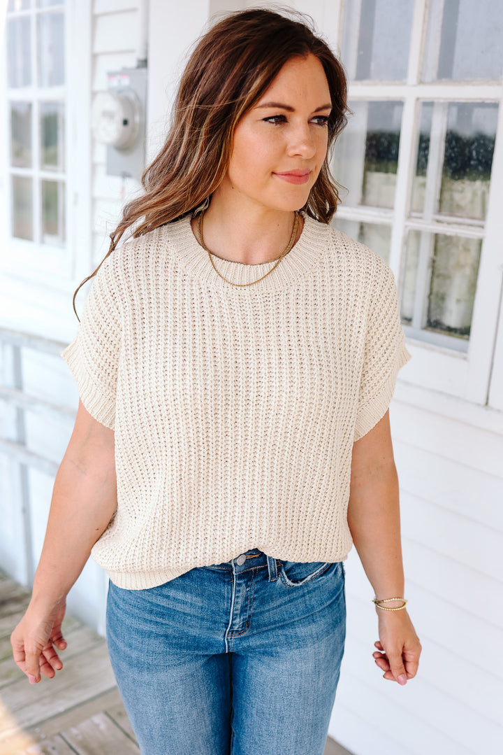 Raelynn Short Sleeve Sweater Top - Cream