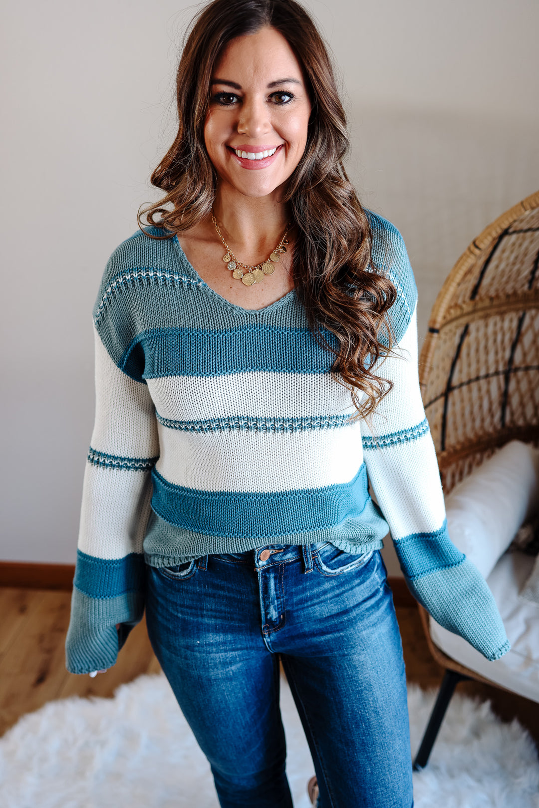 Lark Striped Sweater - Teal