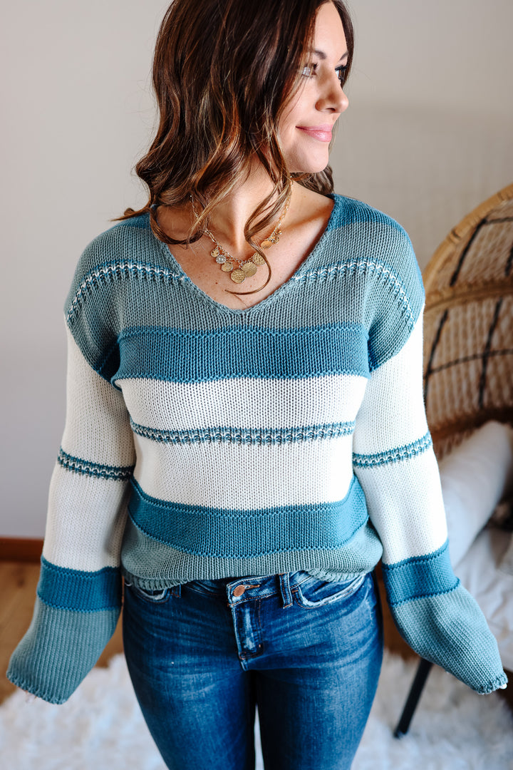 Lark Striped Sweater - Teal