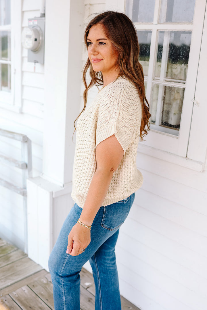 Raelynn Short Sleeve Sweater Top - Cream