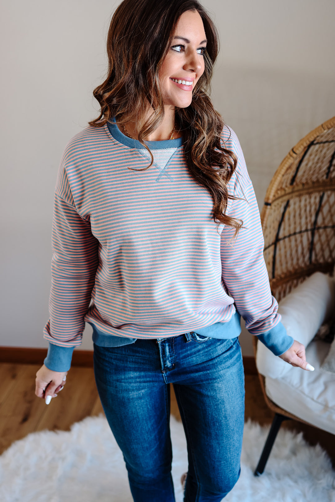 Vivi Mini Stripe Sweatershirt - Blue/Coral