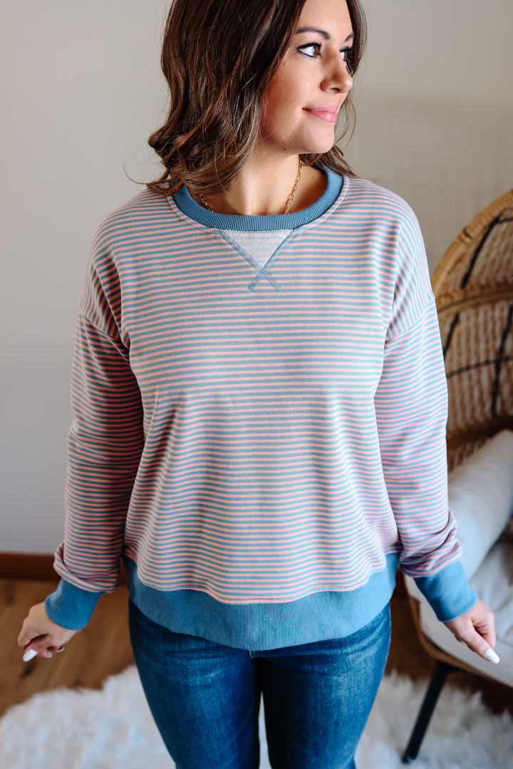 Vivi Mini Stripe Sweatershirt - Blue/Coral