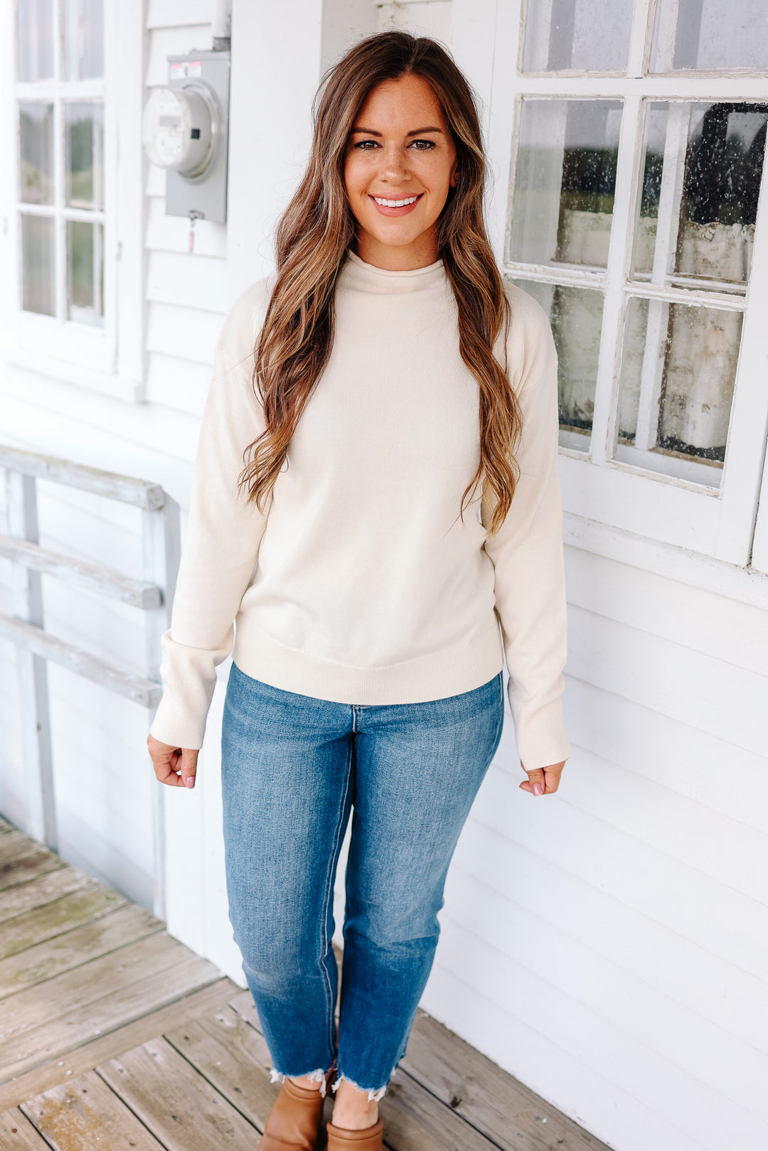 Brinley Mock Neck Sweater - Ecru