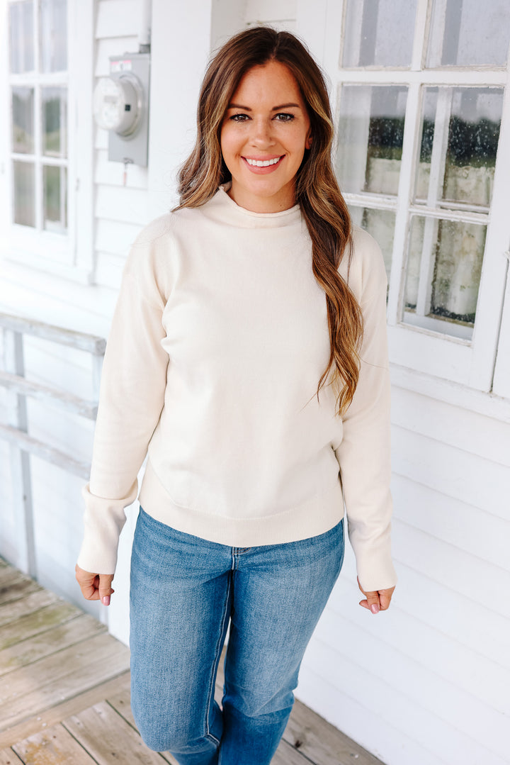 Brinley Mock Neck Sweater - Ecru