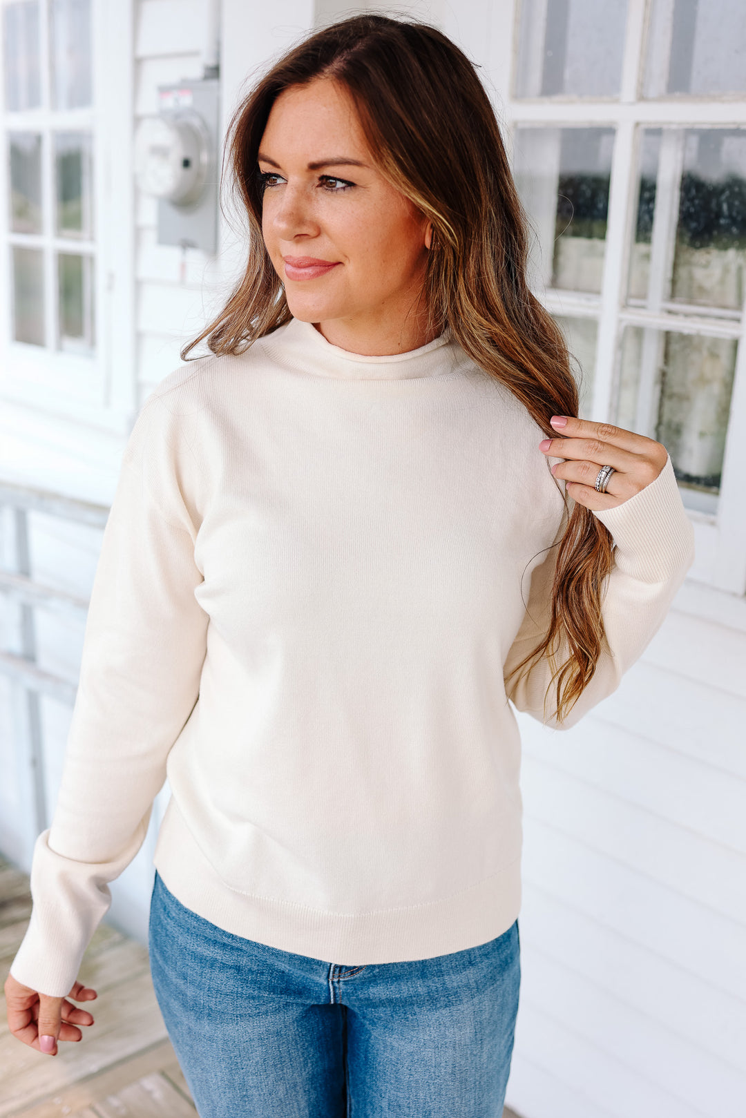 Brinley Mock Neck Sweater - Ecru