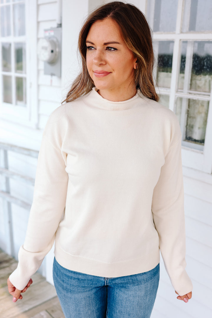 Brinley Mock Neck Sweater - Ecru