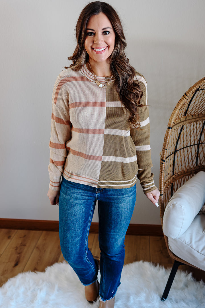 Vale Colorblock Stripe Sweater - Salmon/Olive