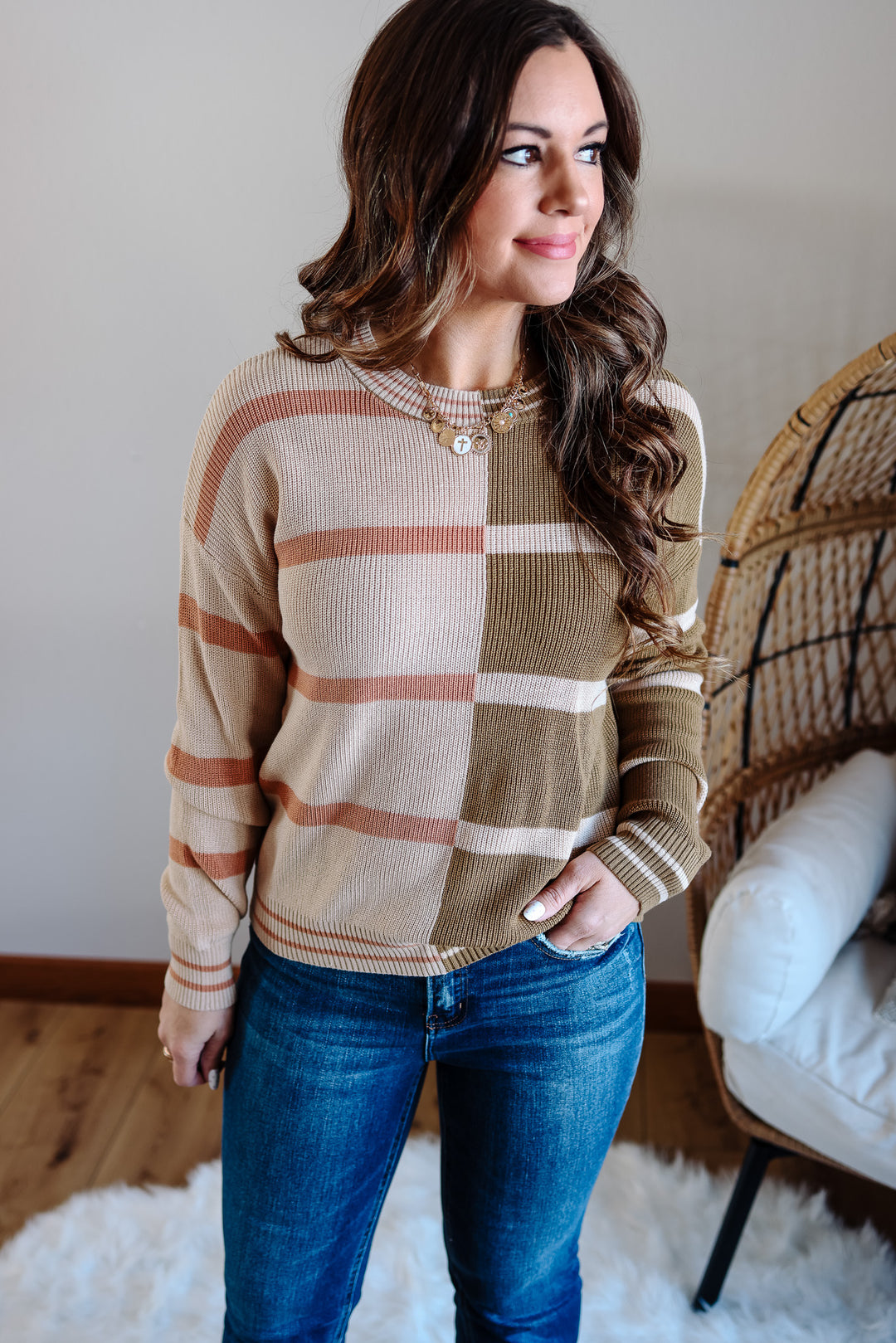 Vale Colorblock Stripe Sweater - Salmon/Olive