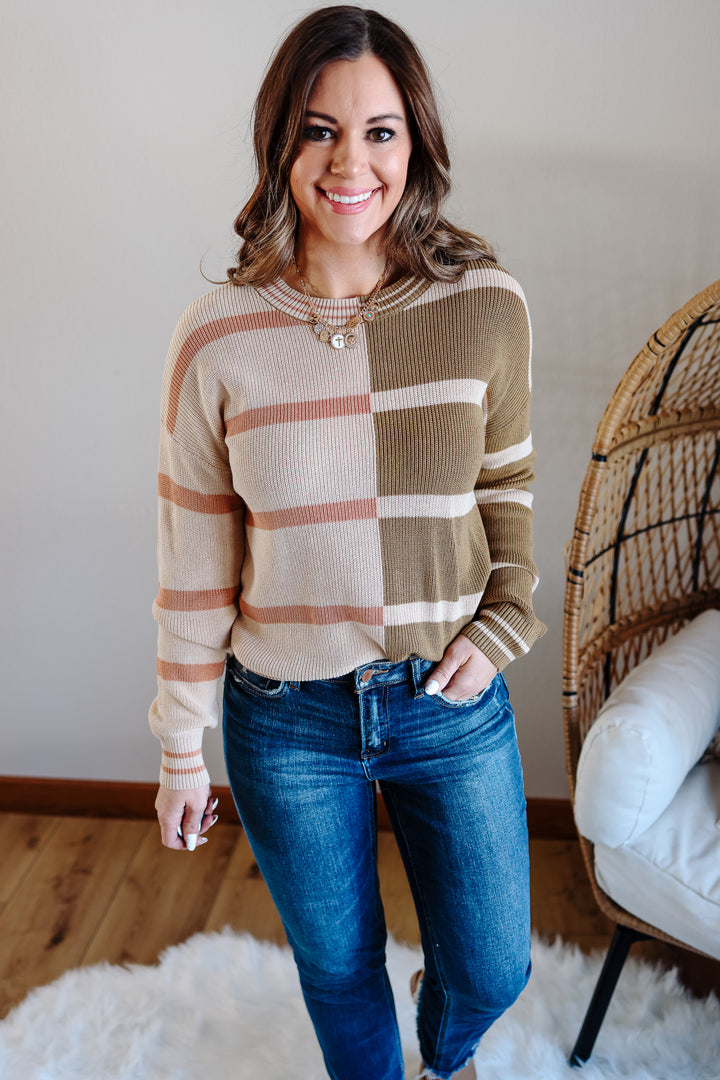 Vale Colorblock Stripe Sweater - Salmon/Olive