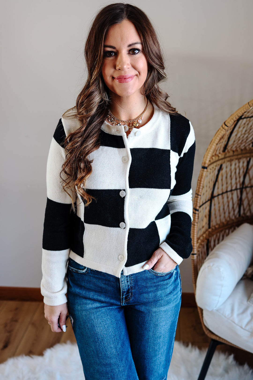 Posy Checker Cardigan - Black