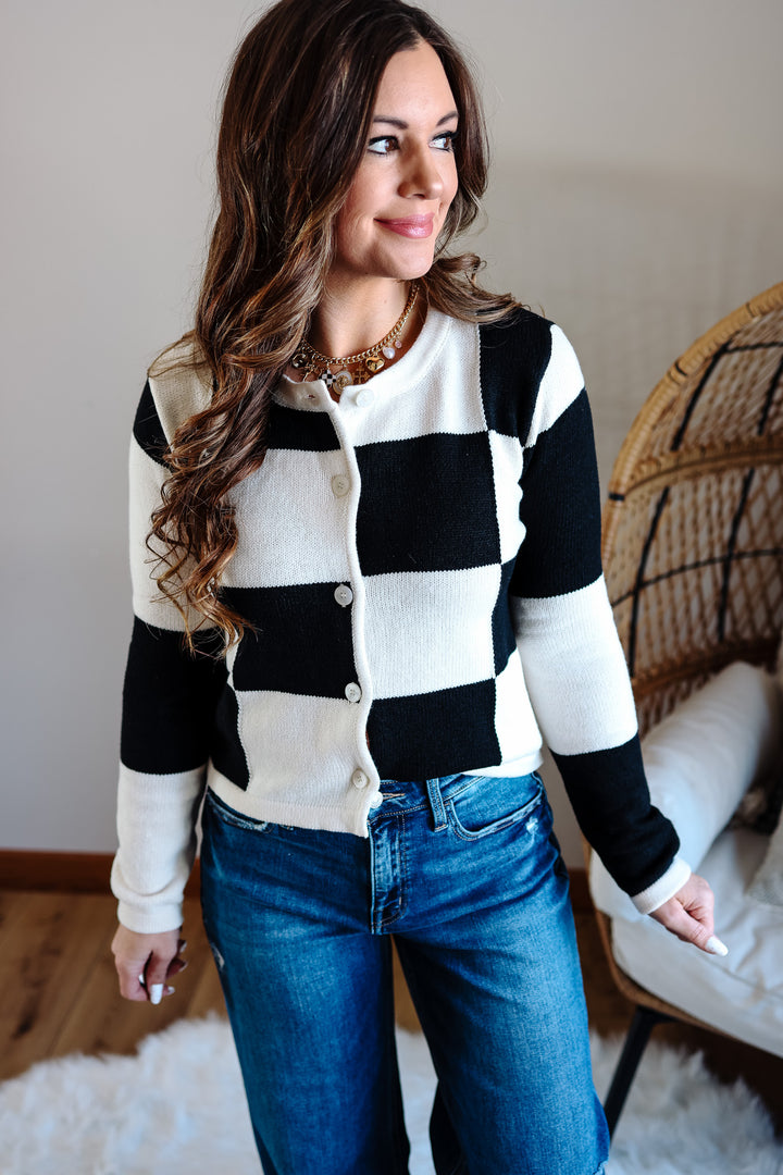 Posy Checker Cardigan - Black