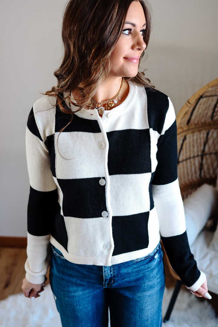 Posy Checker Cardigan - Black