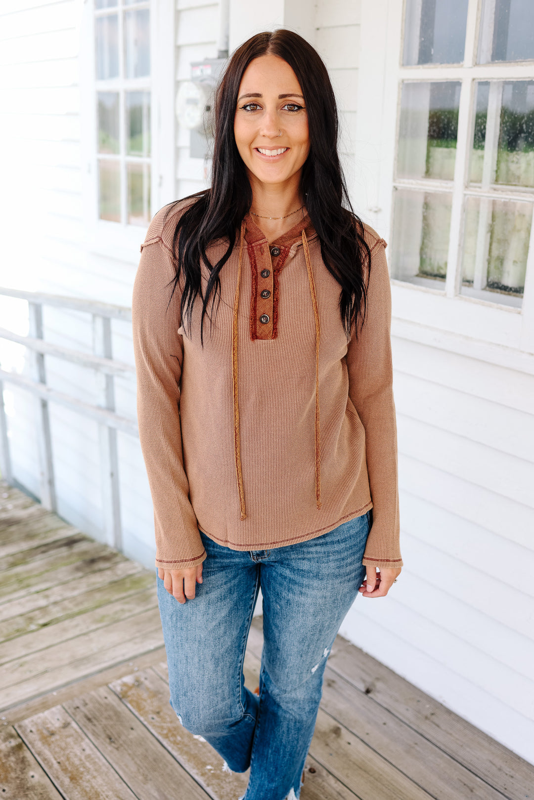 Teagan Snow Wash Thermal Hoodie - Taupe