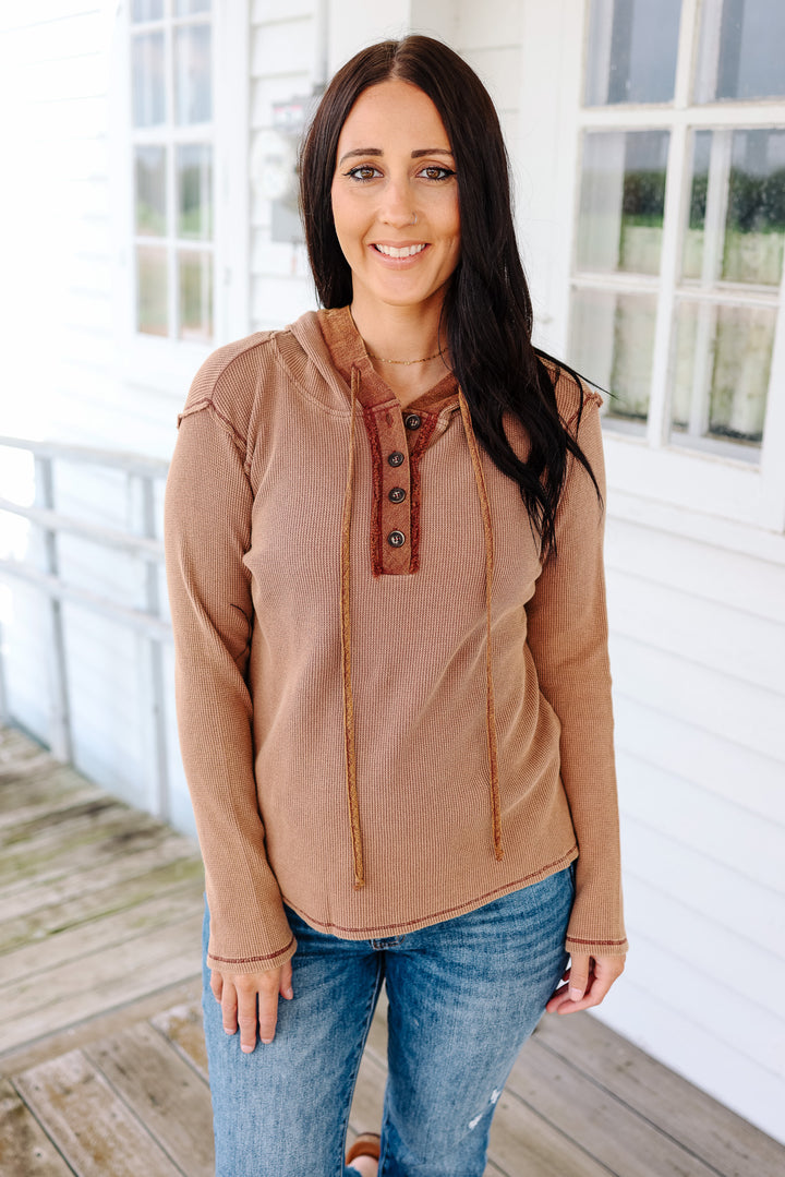 Teagan Snow Wash Thermal Hoodie - Taupe