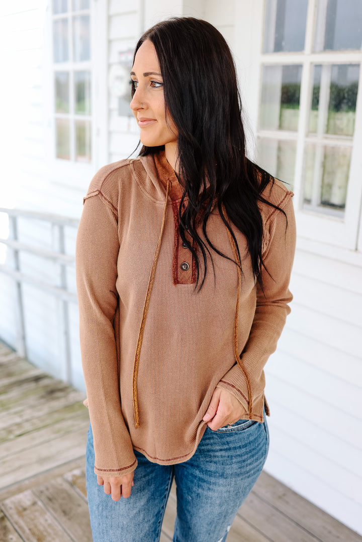 Teagan Snow Wash Thermal Hoodie - Taupe