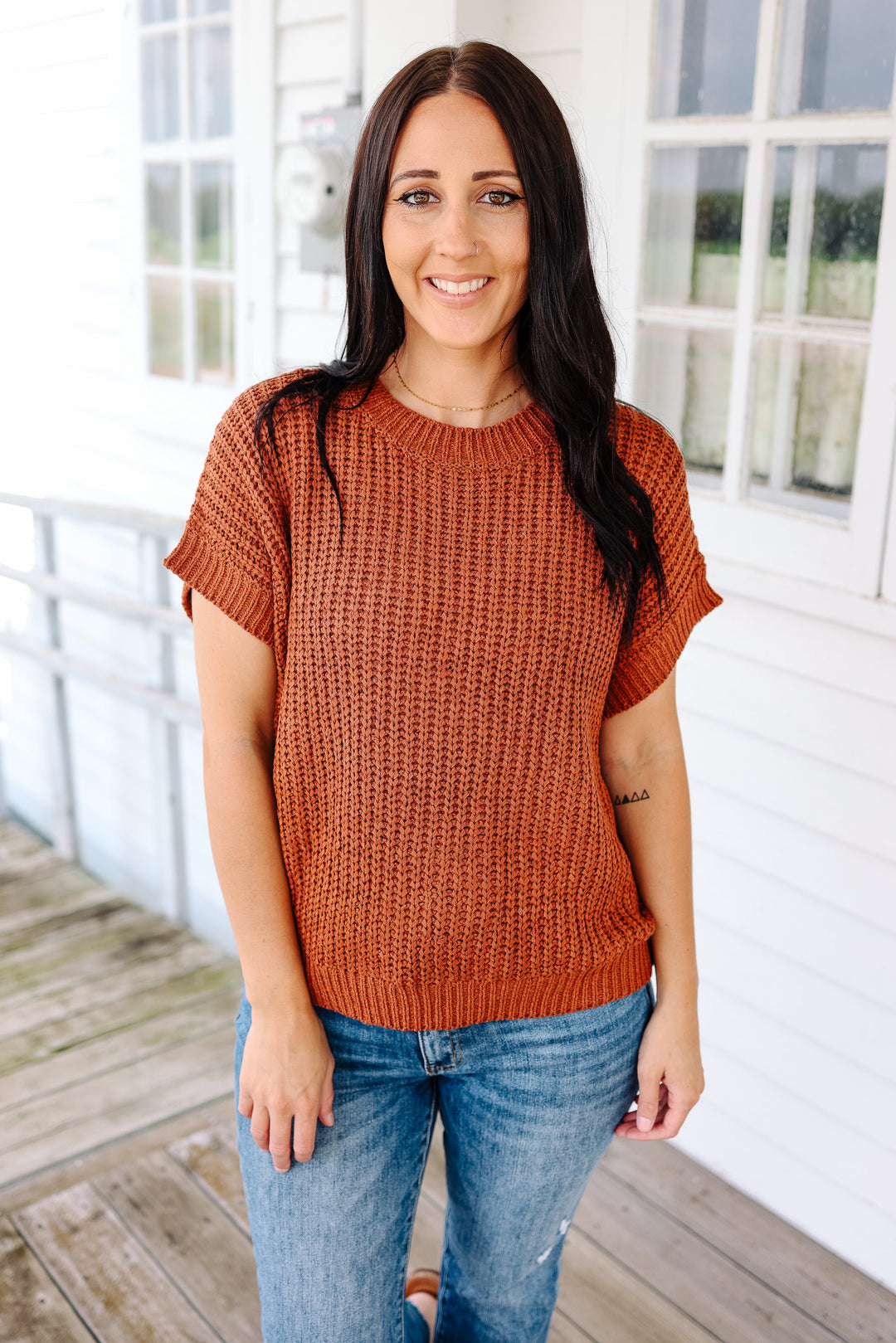 Raelynn Short Sleeve Sweater Top - Rust