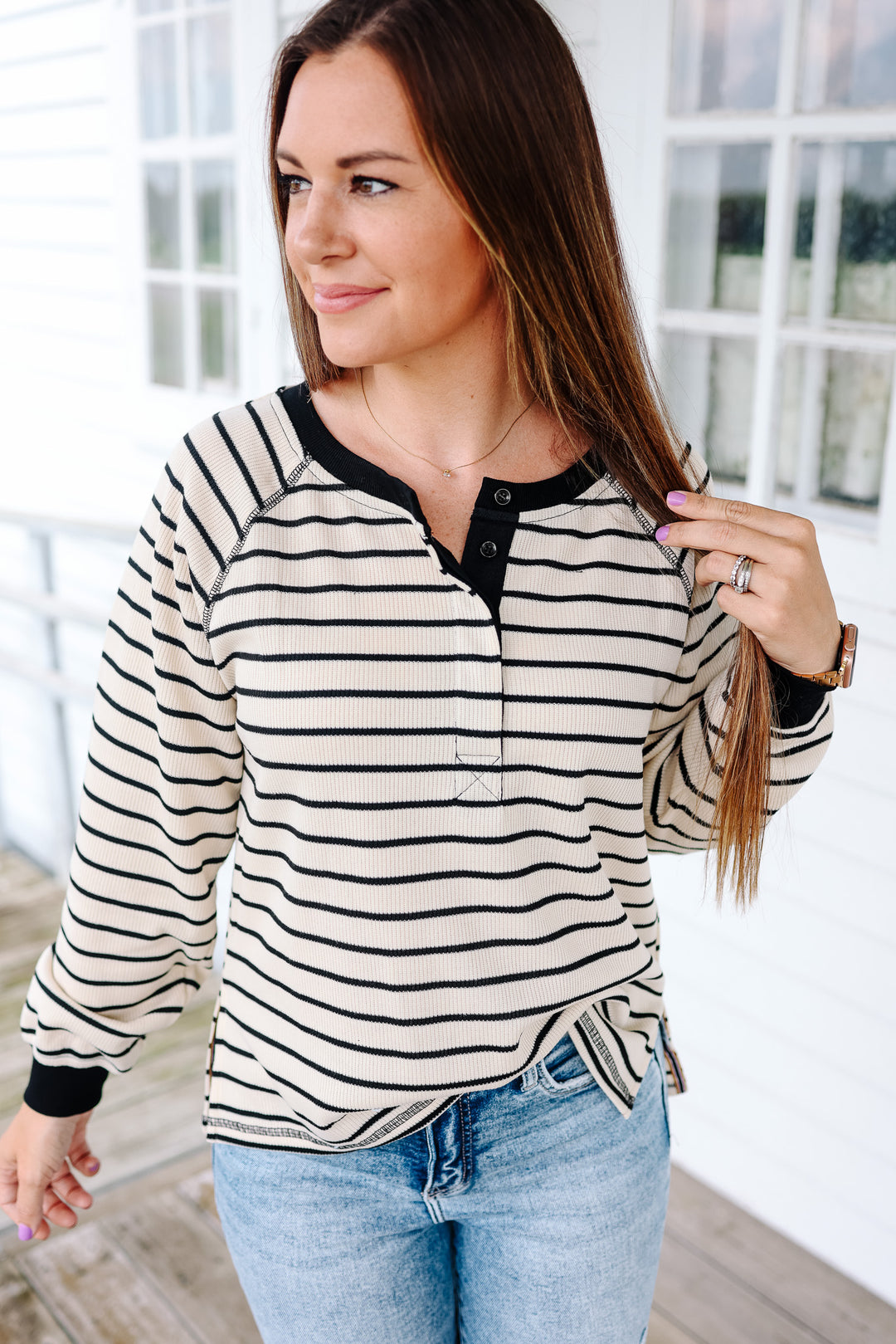 Sadie Side Slit Striped Top