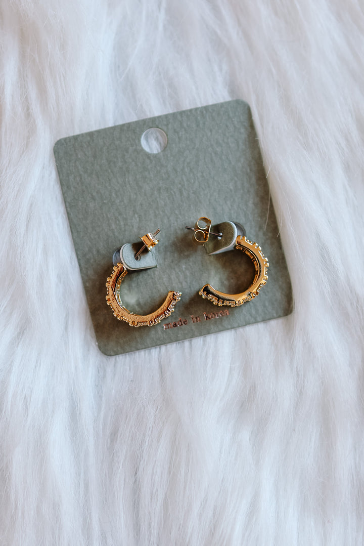 Pave Baguette Hoop Earrings - Gold