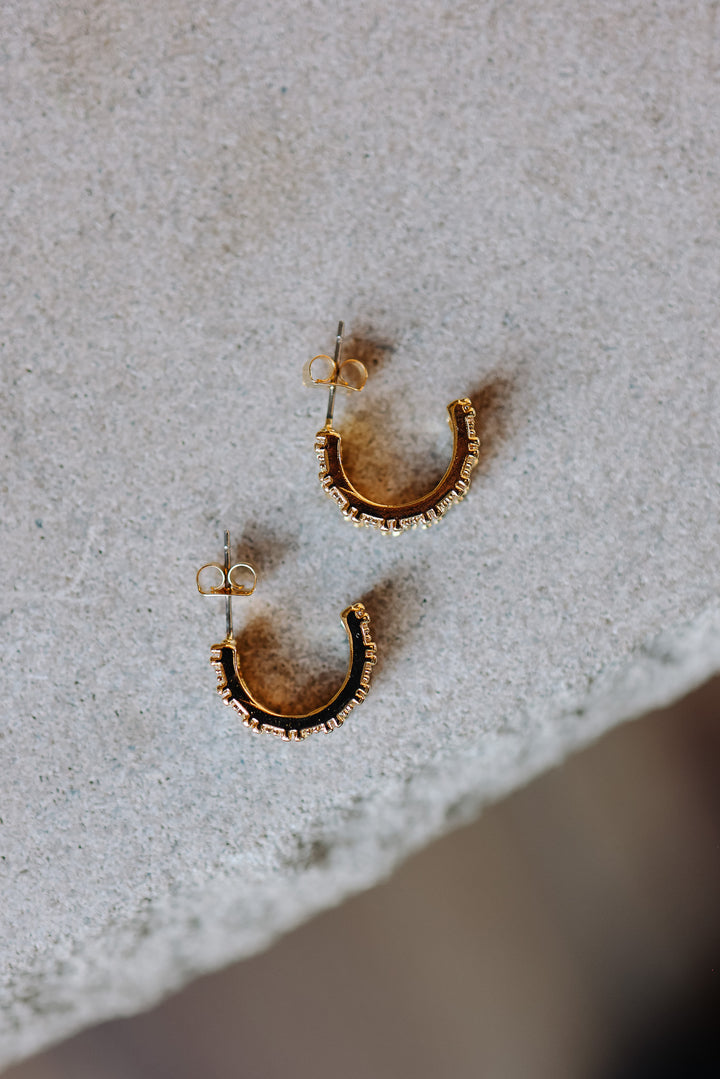 Pave Baguette Hoop Earrings - Gold