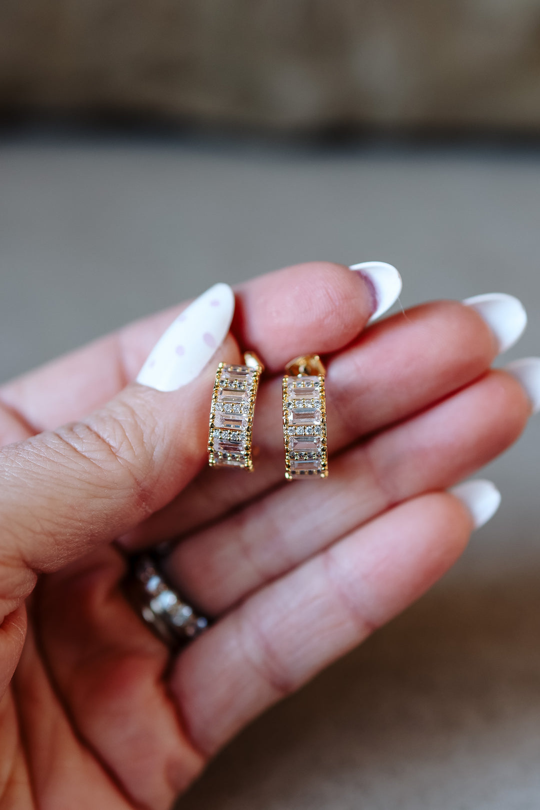 Pave Baguette Hoop Earrings - Gold