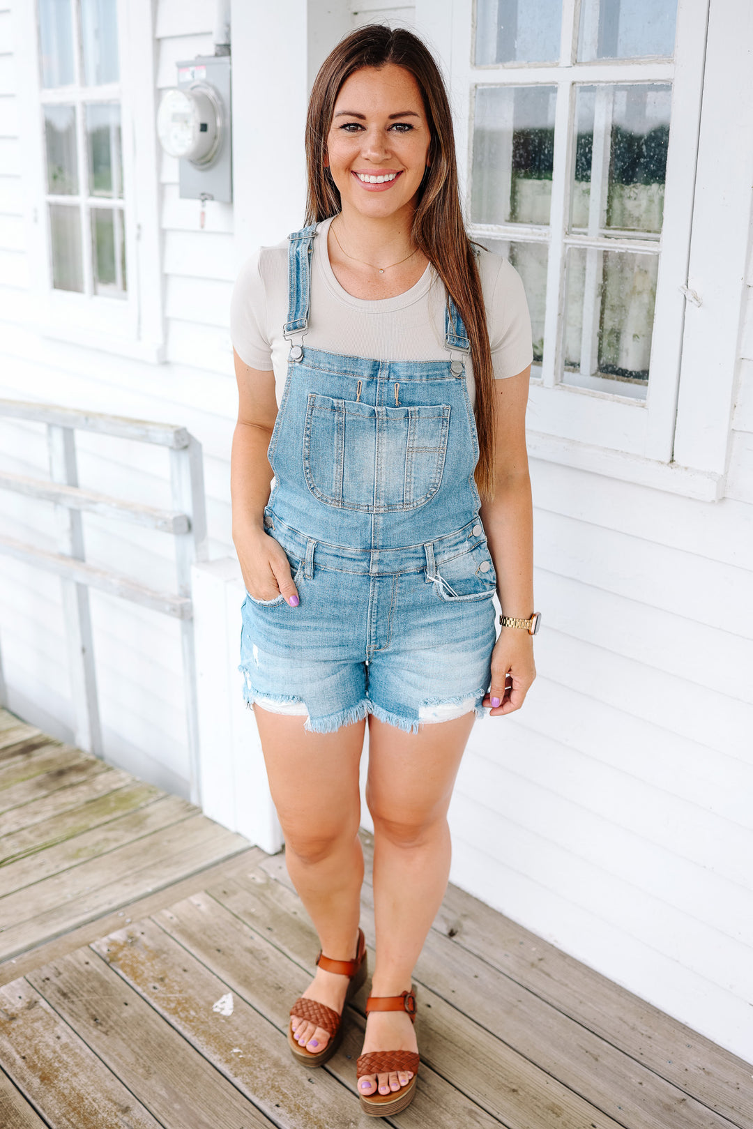 RISEN: McKenna Denim Short Overalls